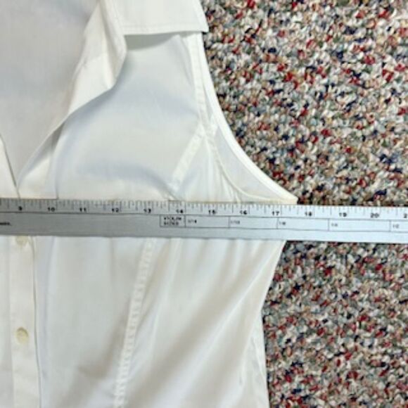 Lafayette 148 White Cotton Sleeveless Fit & Flare Button Front Shirt Size 6 - Picture 9 of 11
